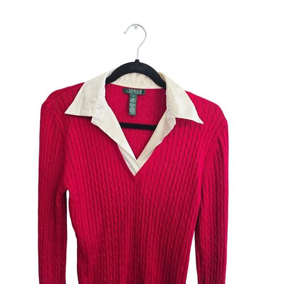 LAUREN Ralph Lauren Silk Cashmere Cable Knit Sweater Red Champagne L soft comfy - Picture 3 of 8